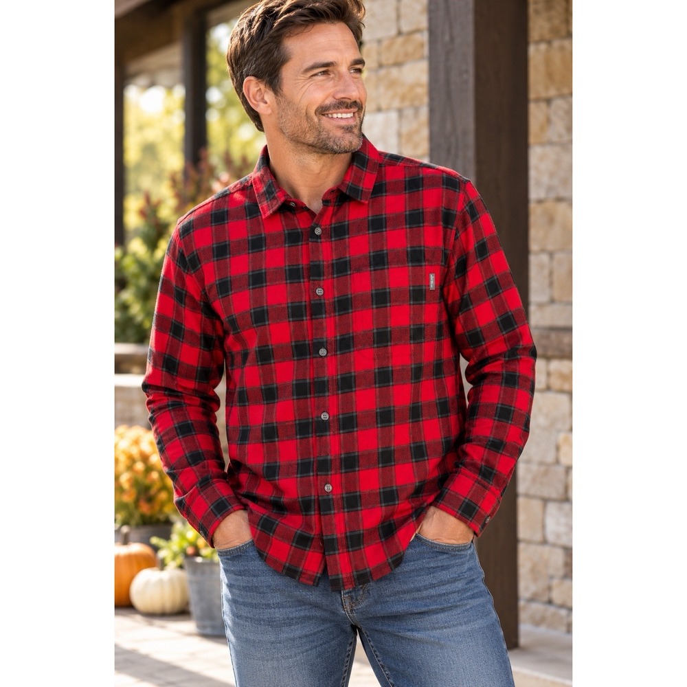Eddie Bauer Mens XXL Flannel Shirt Red Black Buffalo Plaid 100% Cotton